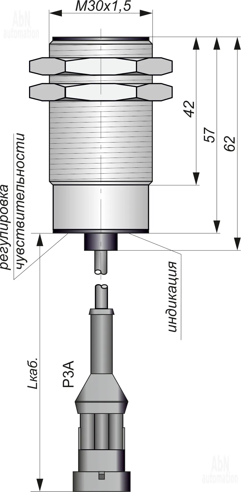 E06-NO-PNP-P3A-Y08(Л63, Lкаб=0,35м)  датчик емкостной Индукция СКБ | AbN